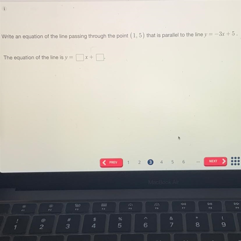 Write an equation of the line passing through the point (1,5) that is parallel to-example-1