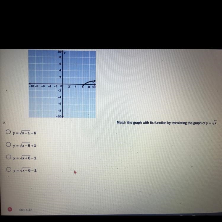 Match the graph with its function by translating the graph of y=sqrt of x-example-1