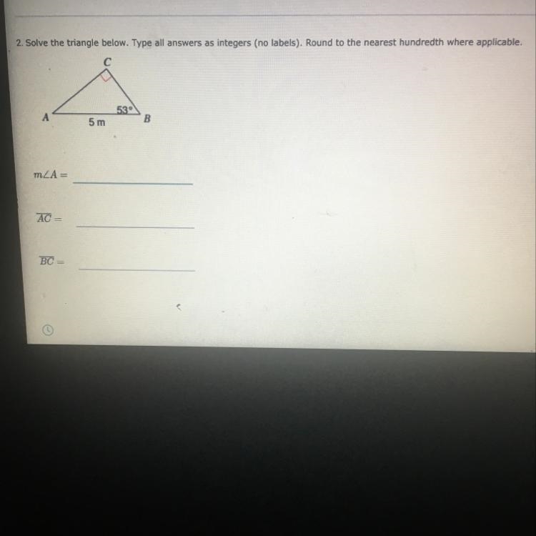 Solve the triangle below. type all answers as integers (no labels). Round to the nearest-example-1