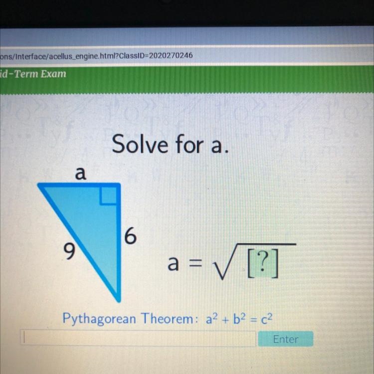 Solve for a. a 6 9 a = ✓ [?]-example-1