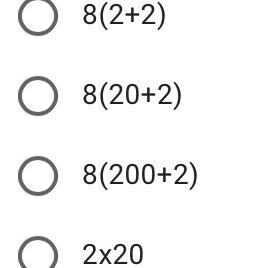 Which shows how to rewrite 8 x 22 using the distributive property?-example-1