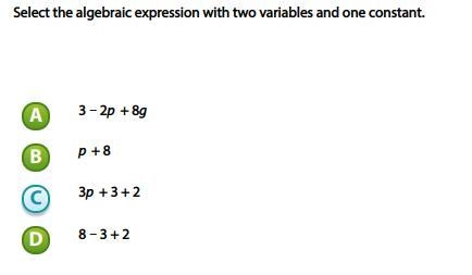 Select the algebraic expression with two variables and one constant.-example-1