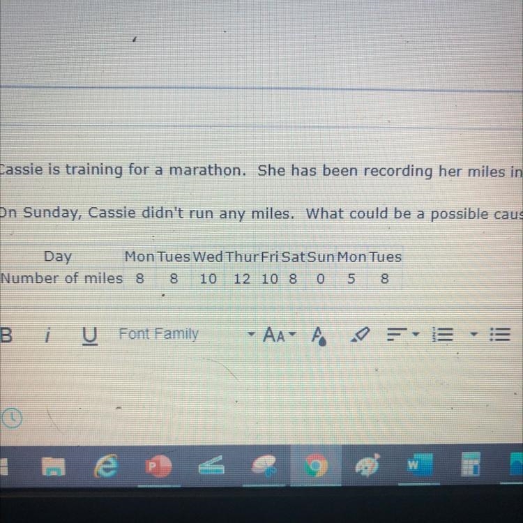 cassie is training for a marathon. she has been recording her miles in a journal leading-example-1