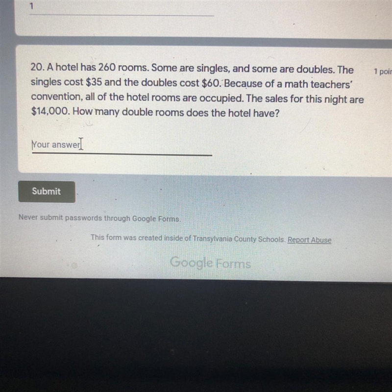 CAN SOMEONE PLEASE HELP ME!!A hotel has 260 rooms. Some are singles, and some are-example-1