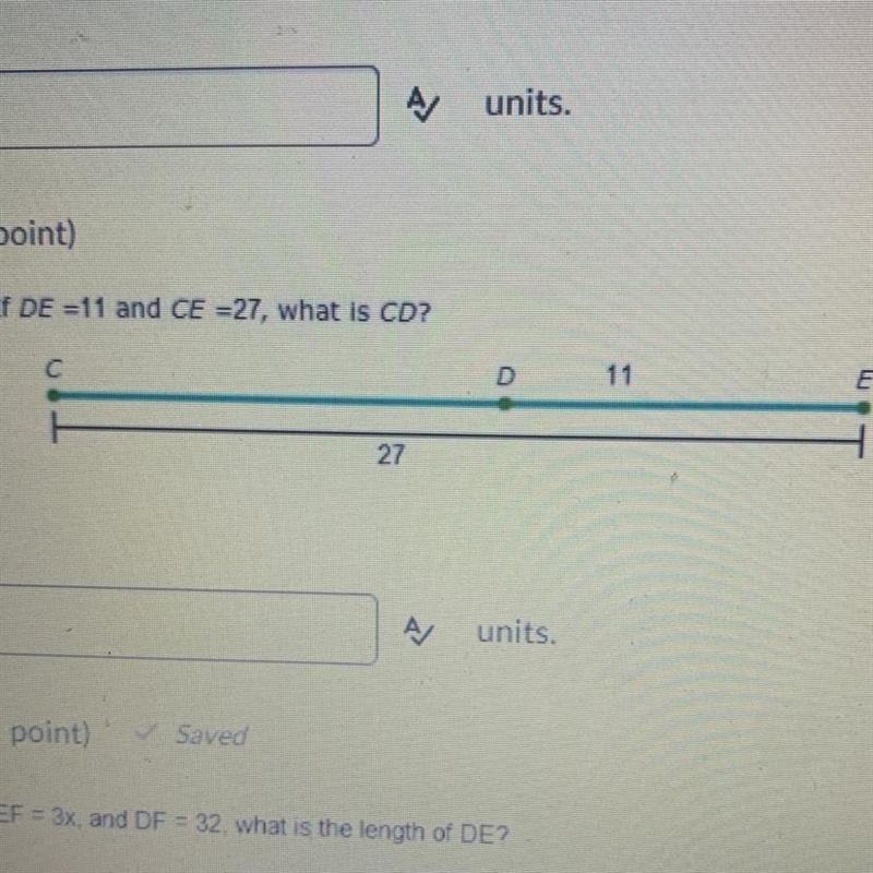 If DE =11 and CE =27, what is CD?-example-1