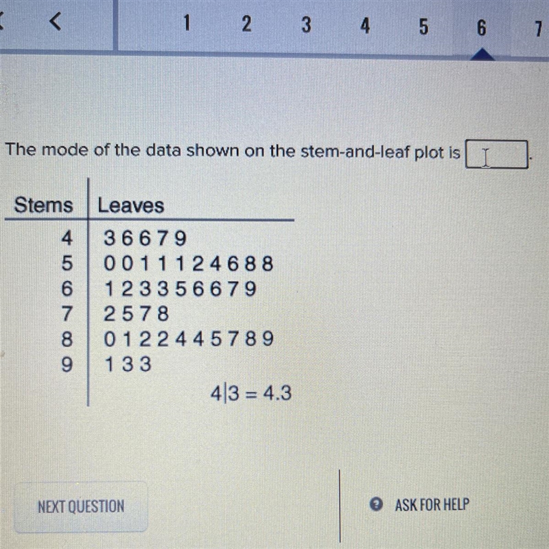 The mode of the data on the stem-and-leaf plot is___.-example-1