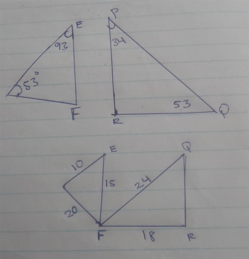 in the pair of triangle, write the similarity statement and identify the postulate-example-1