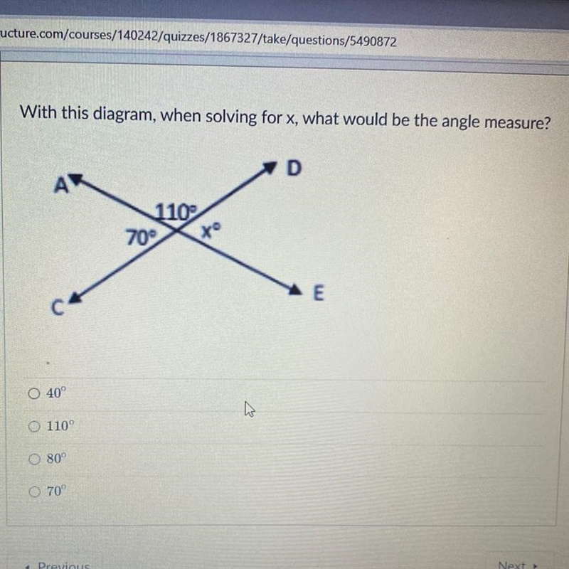 Attemp 1 Min With this diagram, when solving for x, what would be the angle measure-example-1