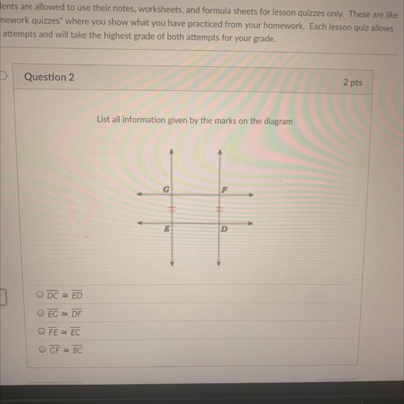 List all info given by the marks on the diagram.-example-1