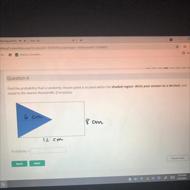 Find the probability that a randomly chosen point is located within the shaded region-example-1