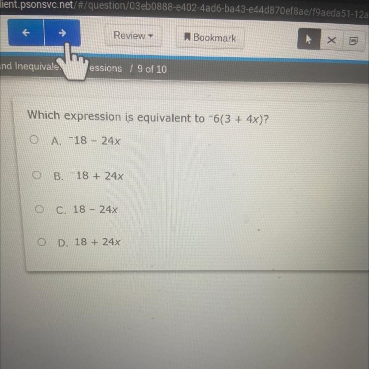 Which expression is equivalent to -6(3 + 4x)?-example-1