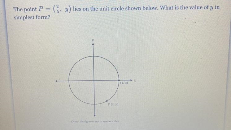 The point p=(2/5,y) lies on the unit circle below what is the value of y in simplest-example-1