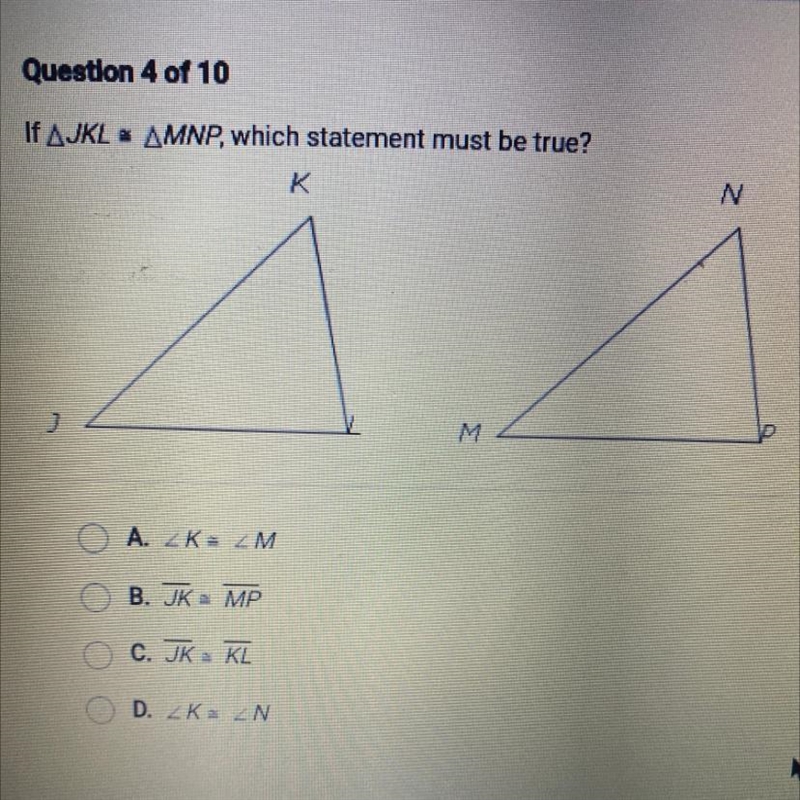 If AJKL * AMNP, which statement must be true?-example-1