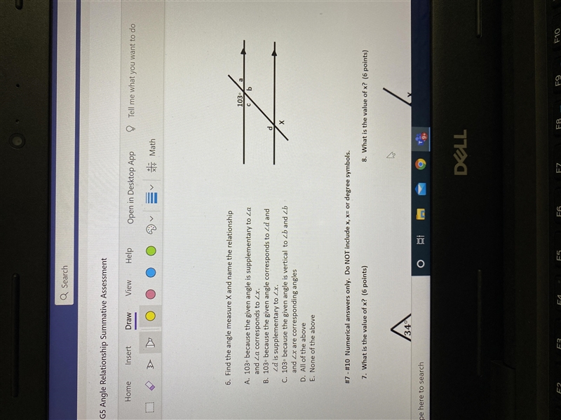 Find the angle measure for X and name the relationship-example-1