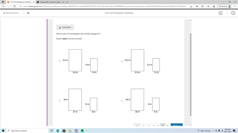 Which pairs of rectangles are similar polygons? Select each correct answer.-example-1