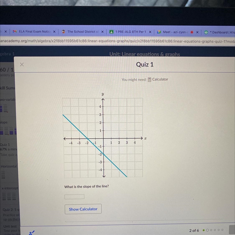 Y . 4 3 2 1- 2 -4 -3 -2 -1 1 2 3 4 -1 -2 -3 -4 What is the slope of the line?-example-1