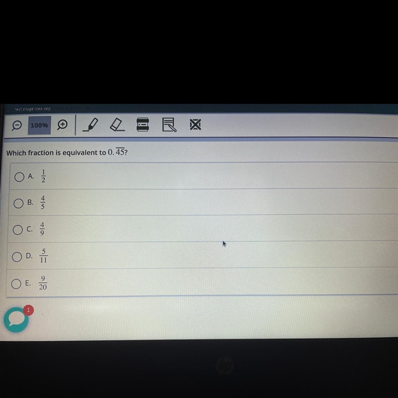What fraction is equivalent to. —- 0.45?-example-1