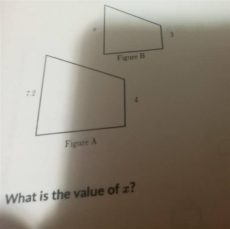 Figure A is a scale image of Figure B. What is the value of x?​-example-1