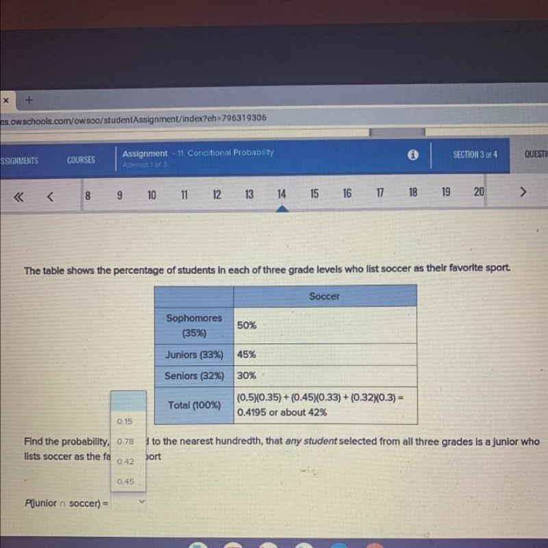 The table shows the percentage of students in each of three grade levels who list-example-1