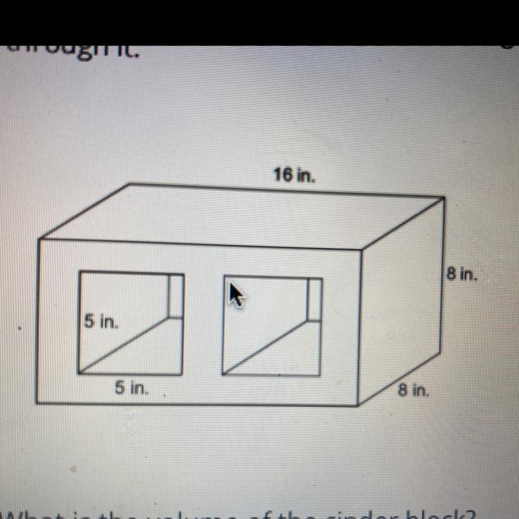 A cinder block is in the shape of a rectangular prism. The cinder block has two holes-example-1