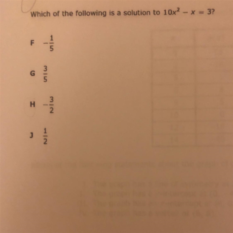 Which of the following is a solution to 10x^2-x=3?-example-1