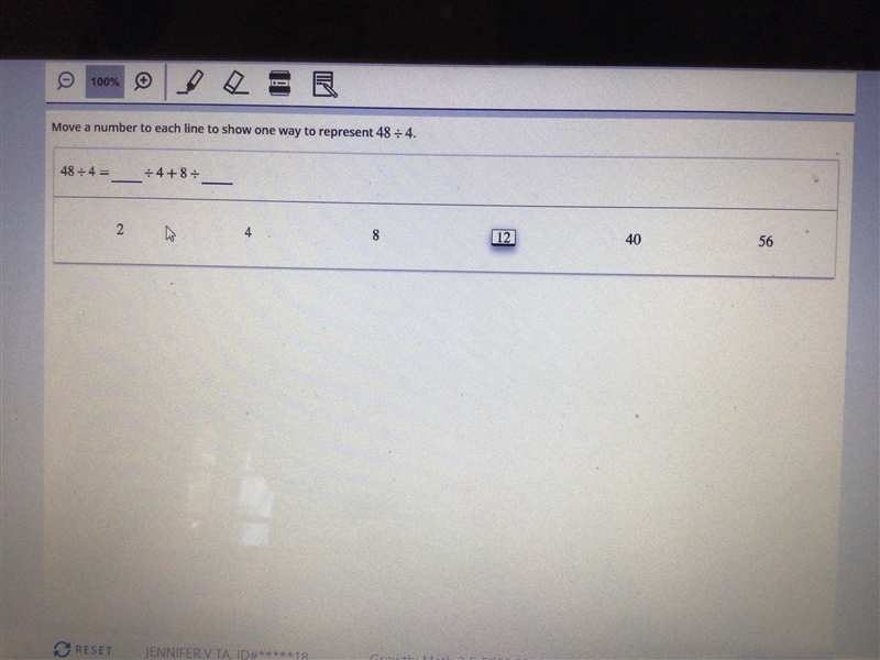 Move a number to each line to show one way to represent 48 divided by 4-example-1