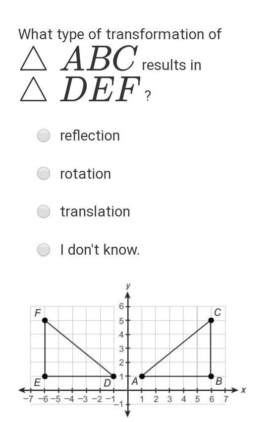 What type of transformation of △ABC results in △DEF ?​-example-1