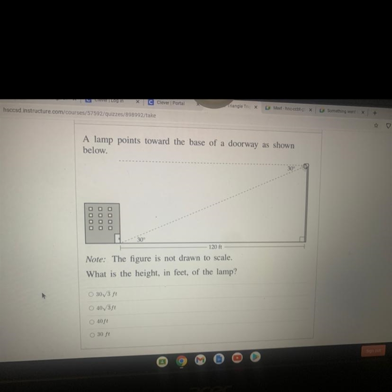 A lamp points toward the base of a doorway as shown below, what is the height, in-example-1