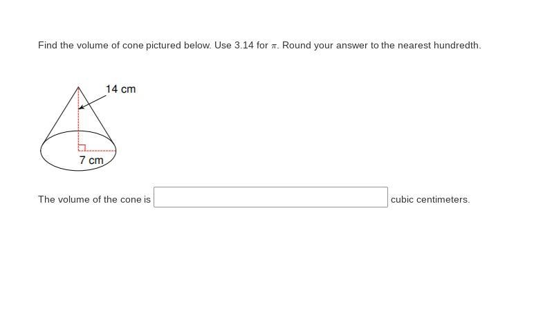 Find the volume of cone pictured below. Use 3.14 for /pi . Round your answer to the-example-1