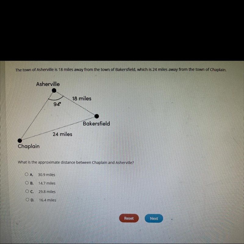 What is the approximate distance between Chaplain and Asherville? OA. 30.9 miles OB-example-1