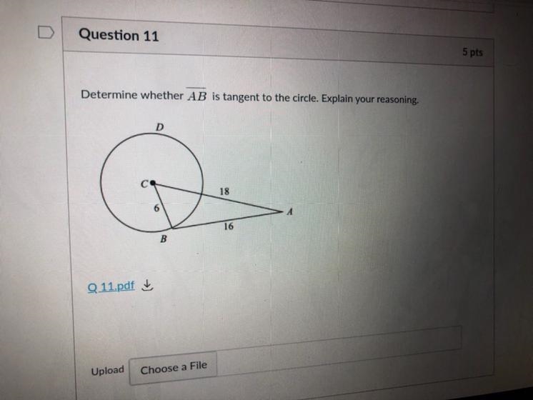 Determine If AB is tangent to the circle.-example-1