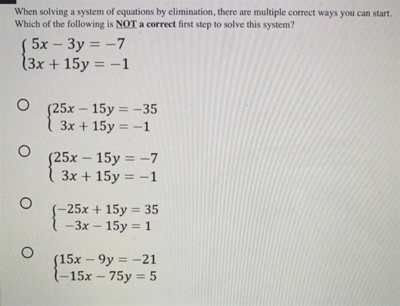 When solving a system of equations by elimination, there are multiple correct ways-example-1