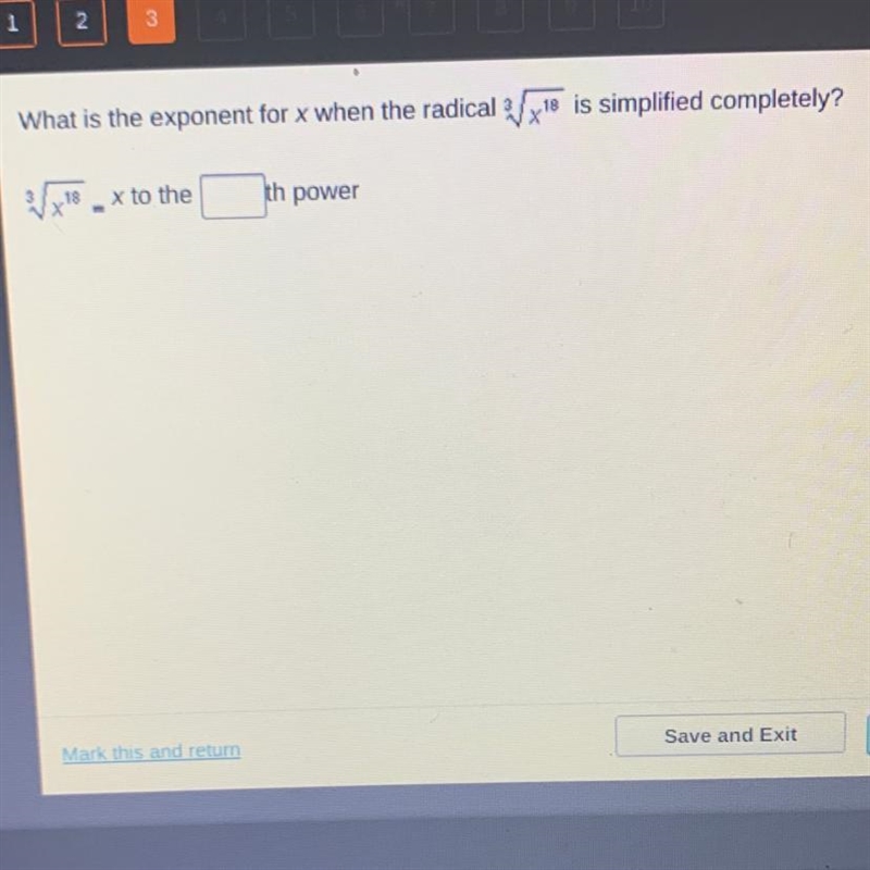 What is the exponent for x when the radical 18 is simplified completely?-example-1