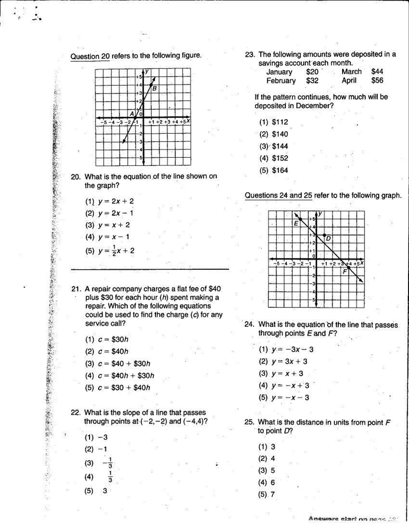 What is the equation of the line that passes through points E and F? (1) y=-3x-3 (2) y-example-1