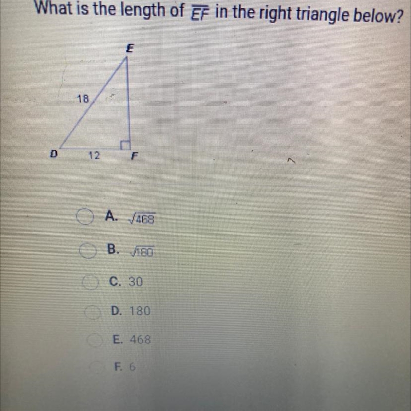 What is the length of EF in the right triangle below?-example-1