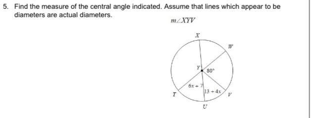 Find the measure of the central angle indicated.-example-1