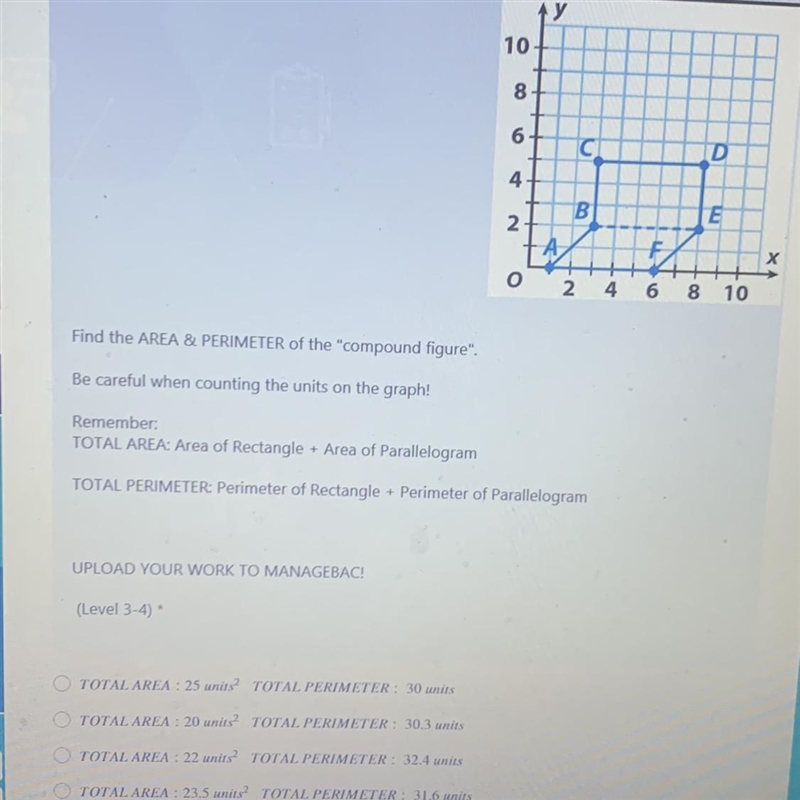 Find the area and perimeter of the compound figure-example-1