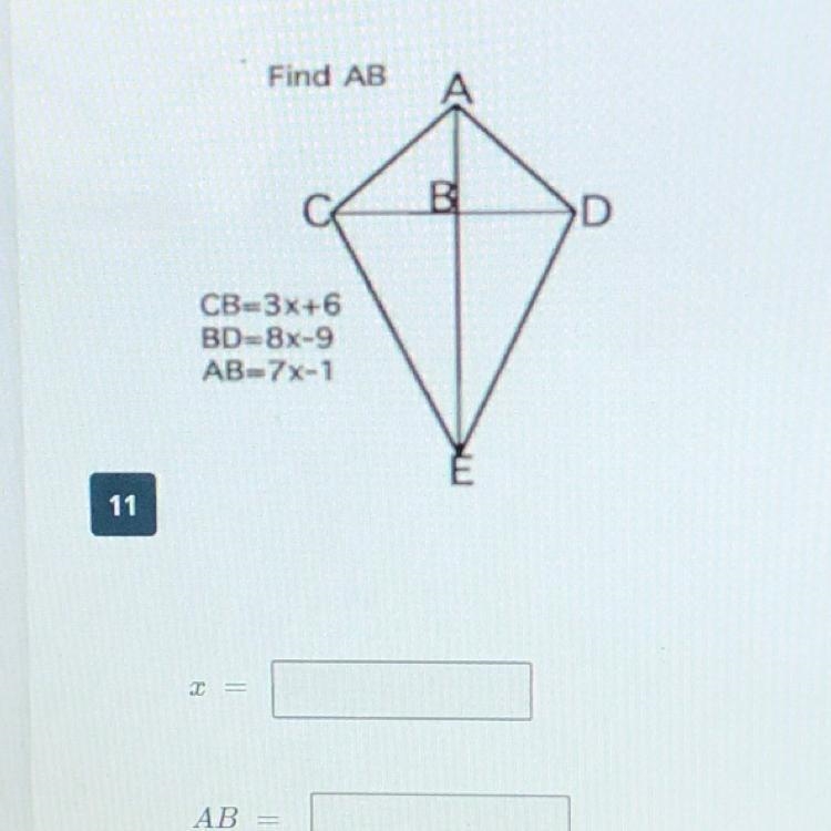 Please help solve for X and AB.-example-1