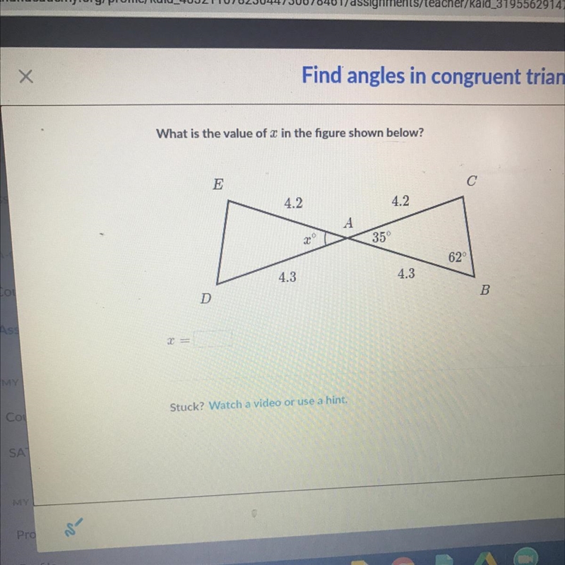 What is the value of 3 in the figure shown below? E с 4.2 4.2. A 20 35° 62° 4.3 4.3 D-example-1