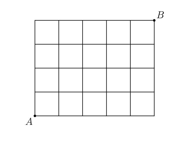 Find the number of paths from A to B. (Each step can only go up or to the right.)-example-1