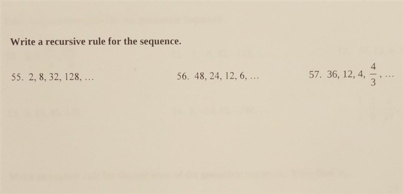 Write a recursive rule for the sequence. NO LINKS!!!​-example-1