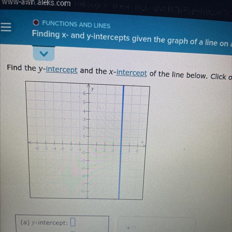 Find the y-intercept and the x-intercept of the line below. Click on "None&quot-example-1