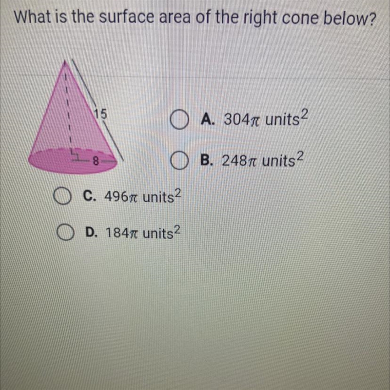 What is the surface area of the right cone below?-example-1