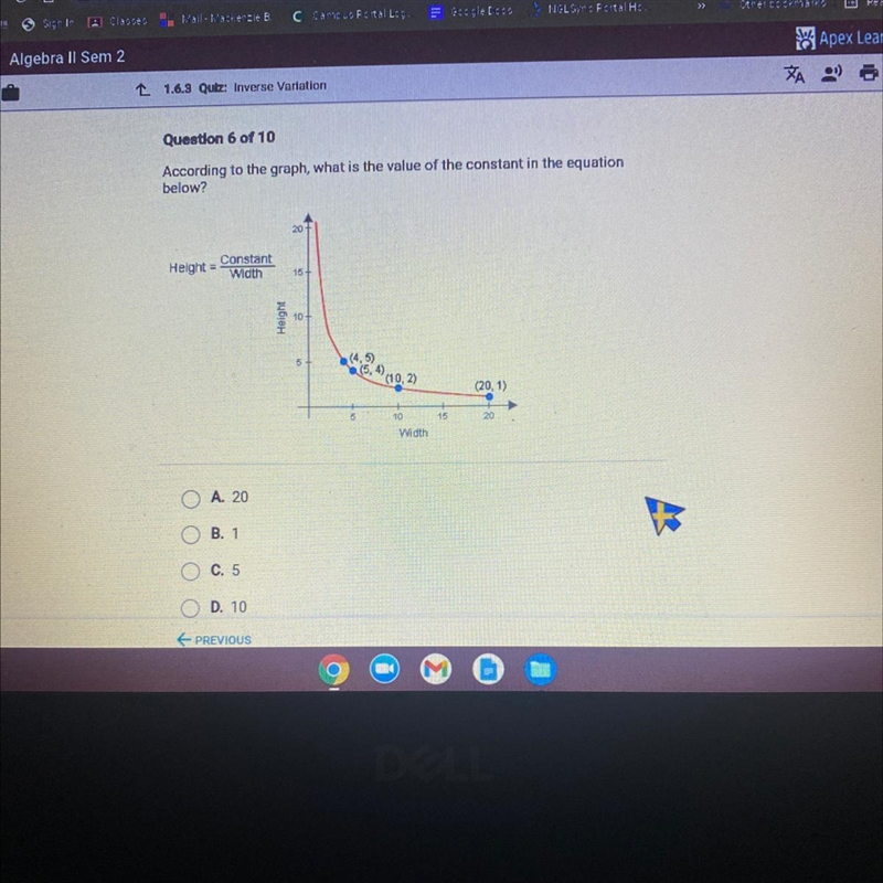 According to the graph, what is the value of the constant in the equation below? Height-example-1