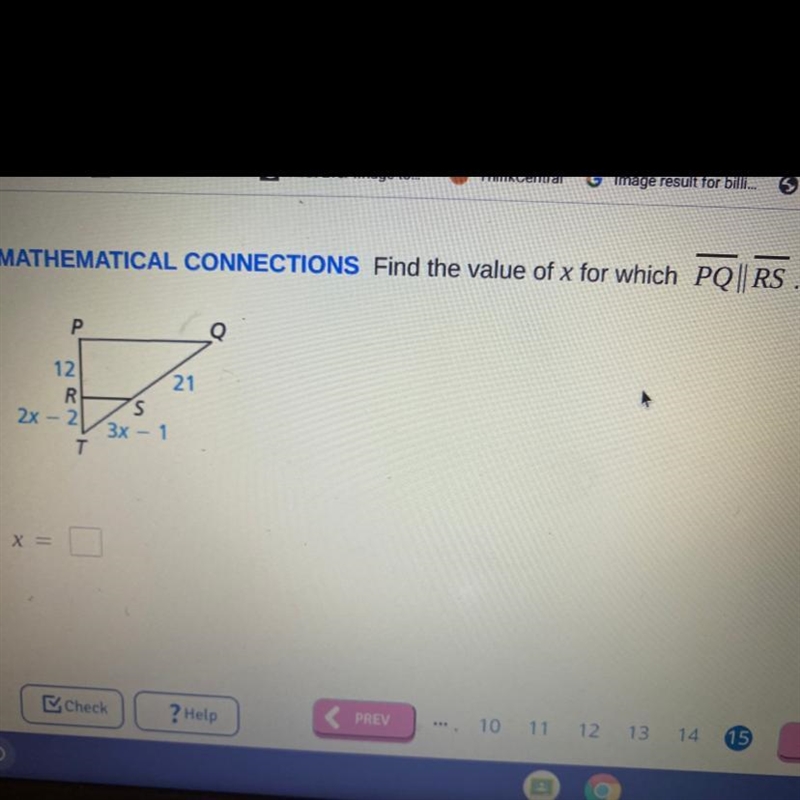 Help me plz find the value of x for which QR is parallel to RS-example-1