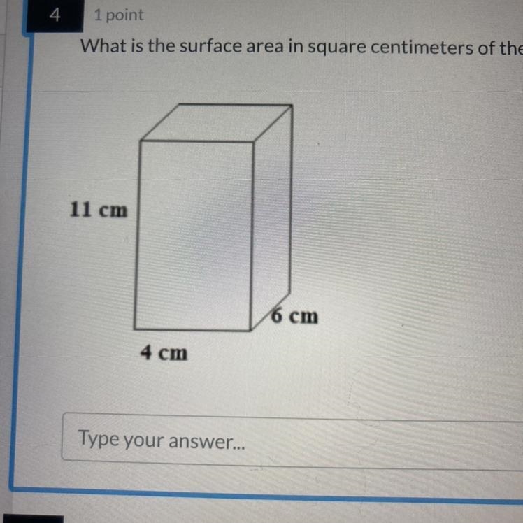 What is the surface area in square centimeters of the figure shown below? 11 cm 6 cm-example-1