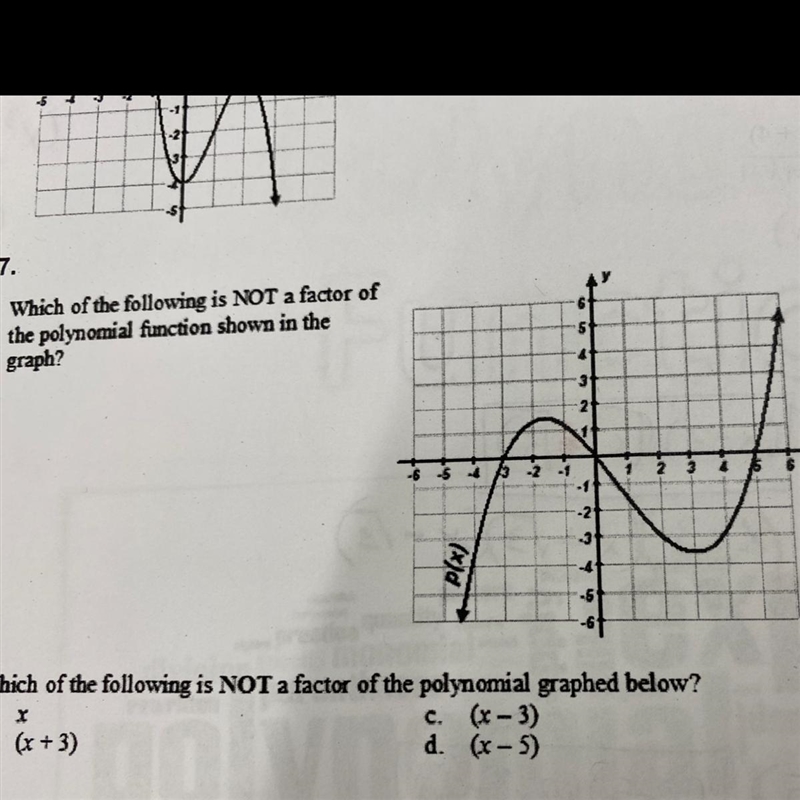 Which of the following is not a factor of the polynomial function shown in the graph-example-1