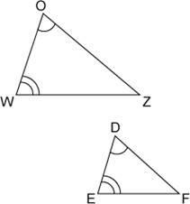 The two triangles shown are similar. Which of the following is an acceptable similarity-example-1