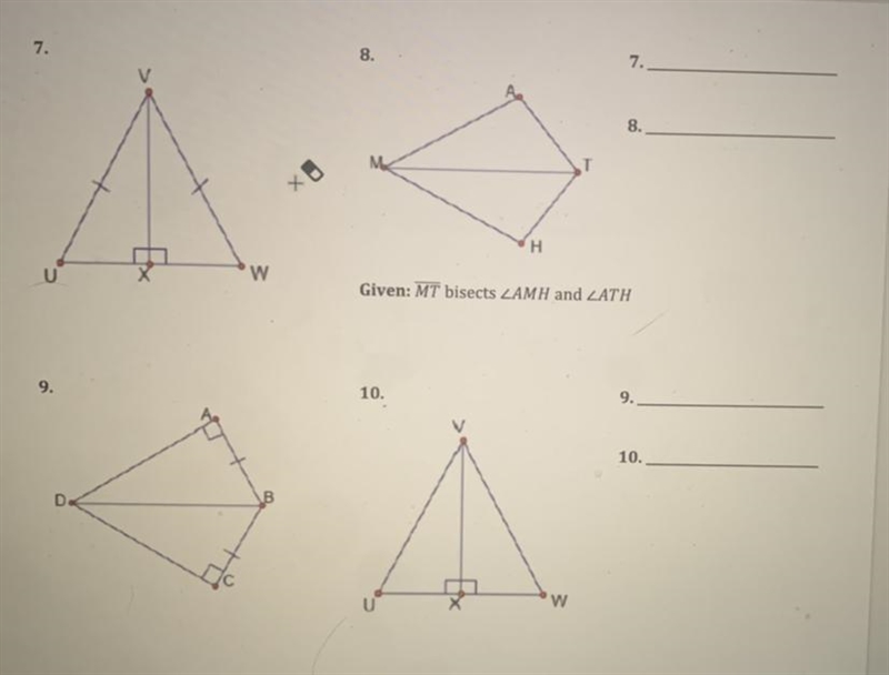 Can someone help me determine whether or not these pairs of triangles are SSS, SAS-example-1