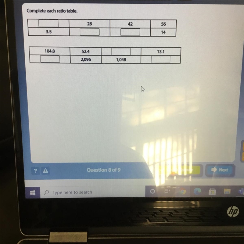 Complete each ratio table.-example-1